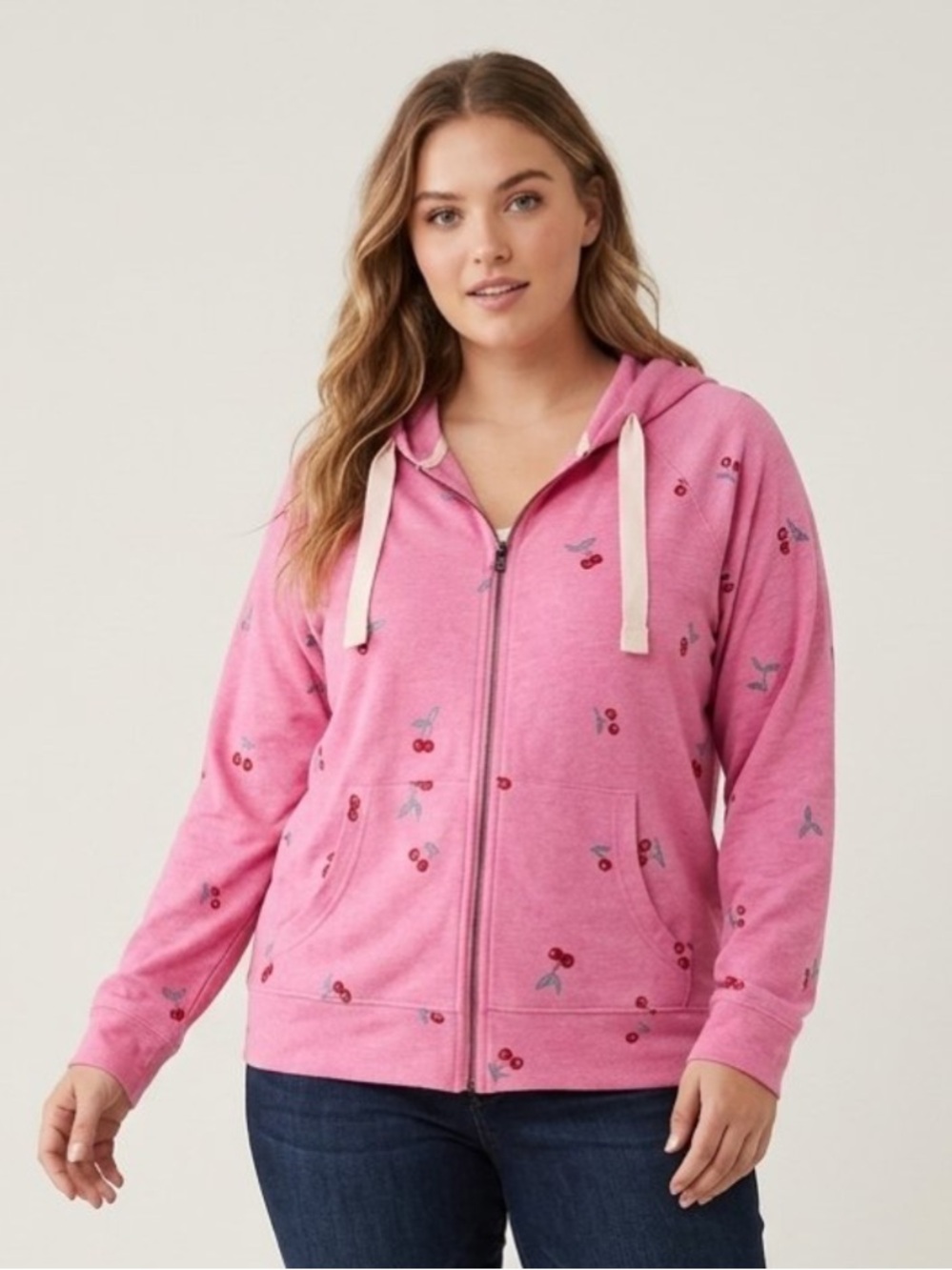 Inspired Hearts Pink Cherry-Print Hooded Zip Up Jacket
XL